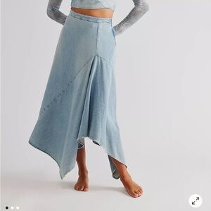 Asymmetrical midi denim skirt
